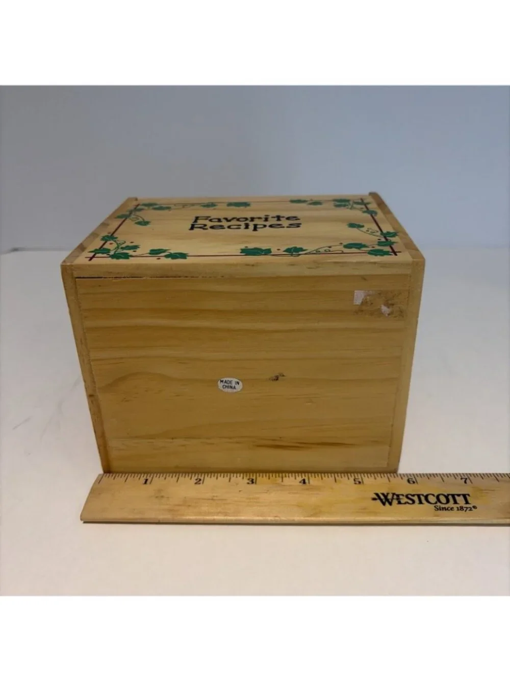 Vintage Wood Recipe Box Painted Leaves Ivy Cottagecore Country Kitchen 1980s